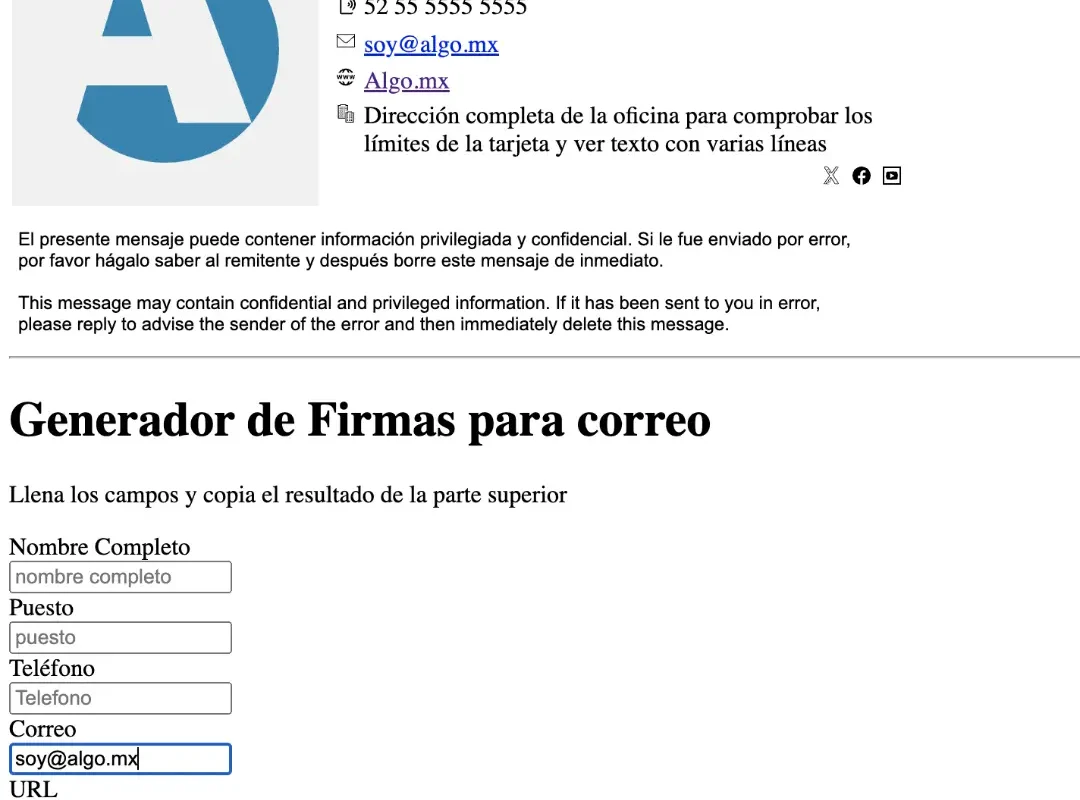 Generador de Firmas para GMAIL sencillo con Javascript